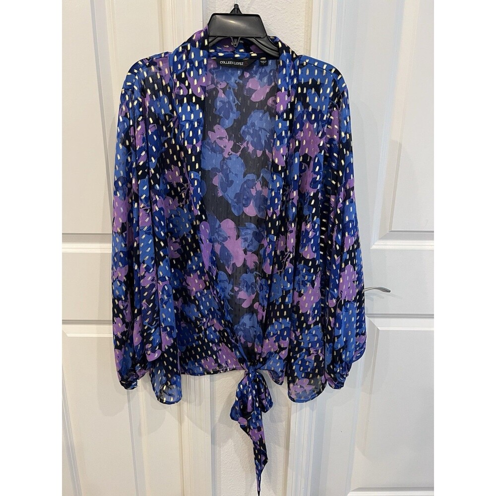COLLEEN LOPEZ Wrap Top Size L w/ Metallic Gold Purple Blue Black